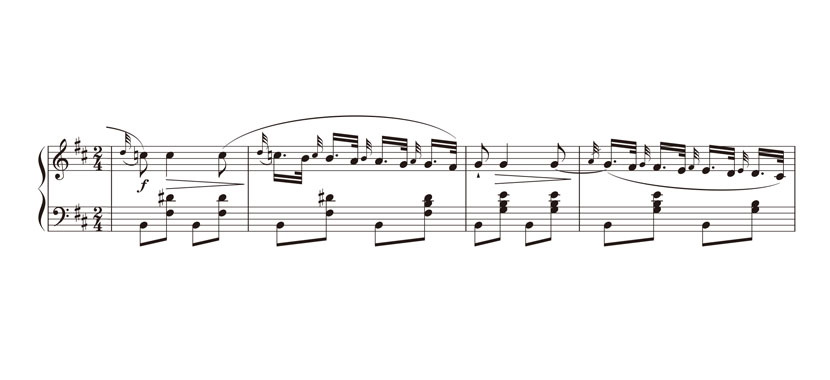 譜例 シューベルト 《ハンガリーのメロディ》D817の73小節～76小節